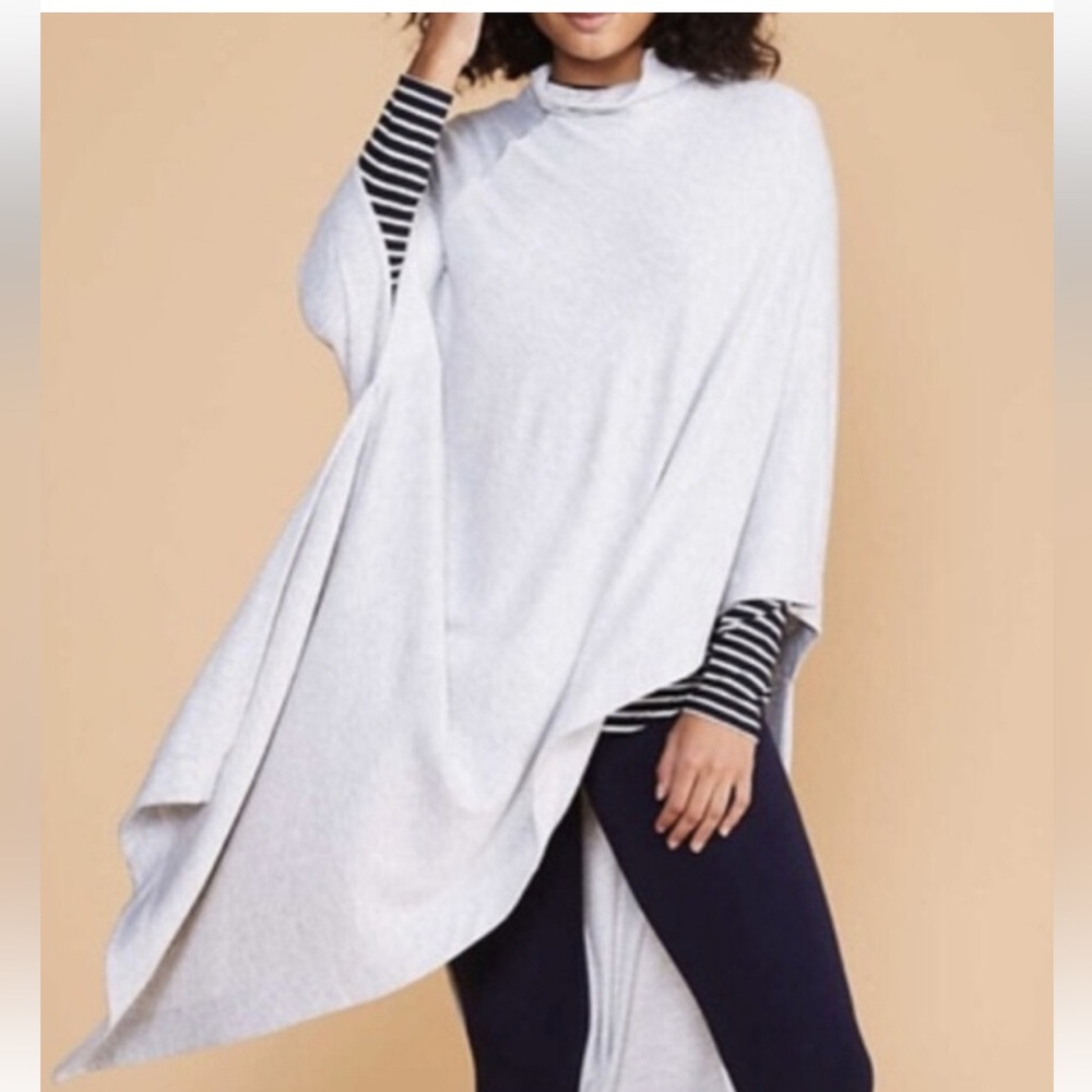 LOU & GREY SIGNATURE SOFT LONG PONCHO TOP CAPE LIGHT GRAY MARLED SIZE XS…